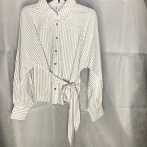 CABI Tie Top Stripped Button Down Size M Great Condition